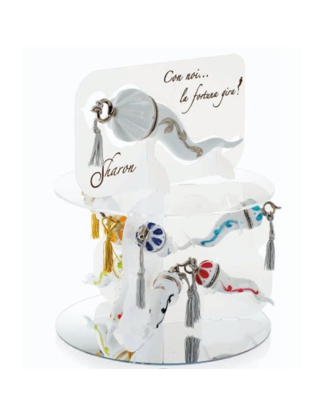 Sharon Italia - Corno in porcellana decorato tortora e oro con supporto in plex