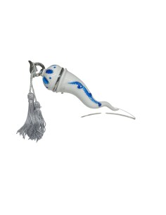 Sharon Italia - Corno in porcellana decorato blu e argento con supporto in plex