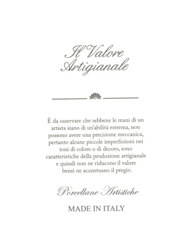 Sharon Italia - Corno in porcellana decorato azzurro e argento con supporto in plex