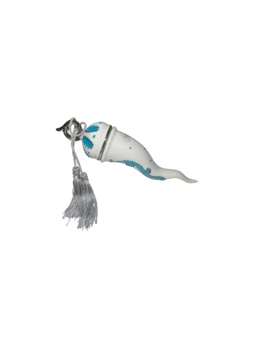Sharon Italia - Corno in porcellana decorato azzurro e argento con supporto in plex