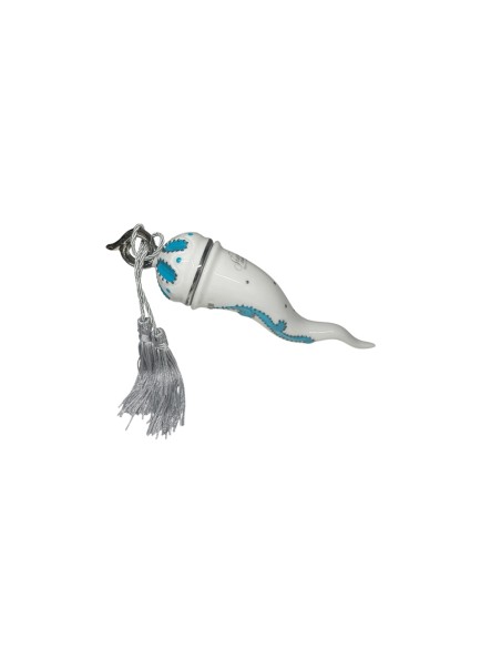 Sharon Italia - Corno in porcellana decorato azzurro e argento con supporto in plex