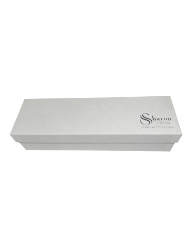 Sharon Italia - Corno in porcellana decorato azzurro e argento con supporto in plex