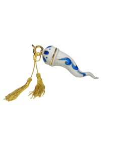Sharon Italia - Corno in porcellana decorato blu e oro con supporto in plex