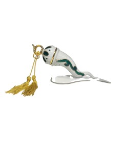 Sharon Italia - Corno in porcellana decorato verde e oro con supporto in plex
