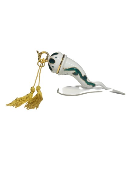Sharon Italia - Corno in porcellana decorato verde e oro con supporto in plex