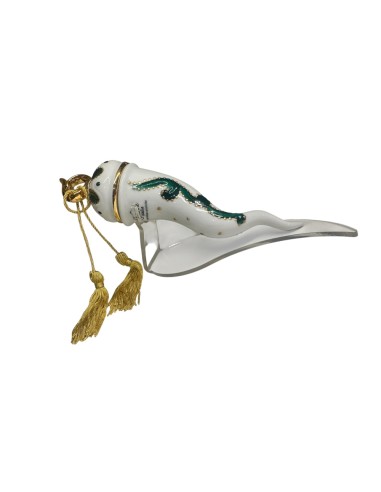 Sharon Italia - Corno in porcellana decorato verde e oro con supporto in plex
