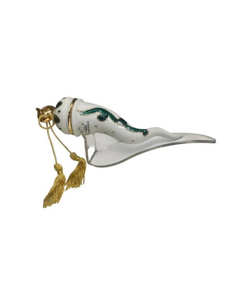 Sharon Italia - Corno in porcellana decorato verde e oro con supporto in plex