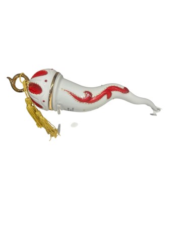 Sharon Italia - Corno in porcellana decorato rosso e oro  Ø cm 8 x  29 con supporto in plex