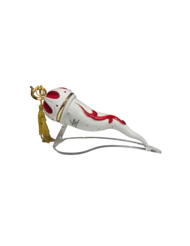 Sharon Italia - Corno in porcellana decorato rosso e oro  Ø cm 8 x  29 con supporto in plex