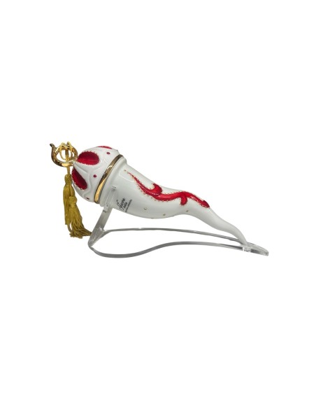 Sharon Italia - Corno in porcellana decorato rosso e oro  Ø cm 8 x  29 con supporto in plex