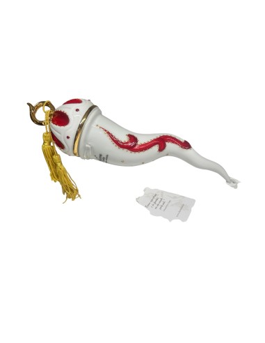 Sharon Italia - Corno in porcellana decorato rosso e oro  Ø cm 8 x  29 con supporto in plex