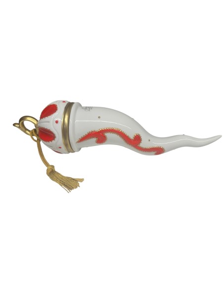 Sharon Italia - Corno in porcellana decorato rosso e oro Ø cm 10 x  34