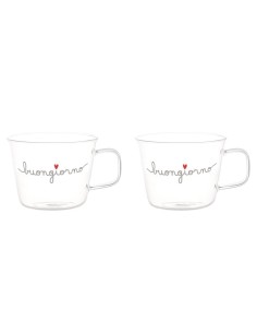 Simple Day - Set 2 Tazze in Vetro 480ml Buongiorno Cuore Rosso 2
