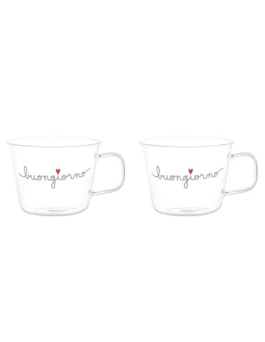 Simple Day - Set 2 Tazze in Vetro 480ml Buongiorno Cuore Rosso
