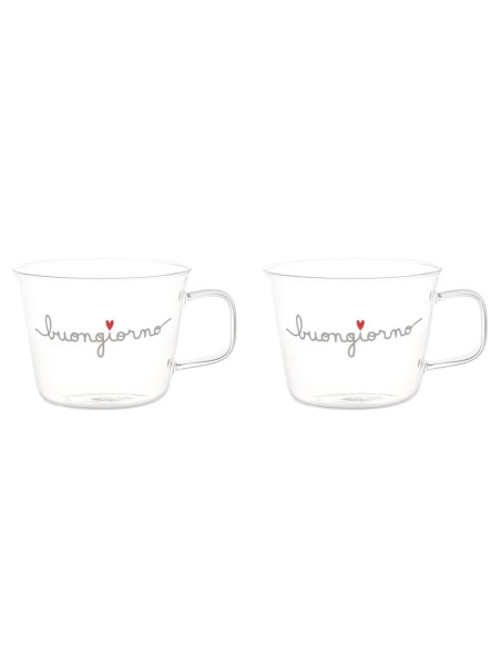 Simple Day - Set 2 Tazze in Vetro 480ml Buongiorno Cuore Rosso