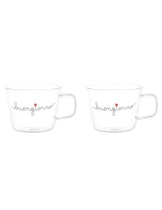 Simple Day - Set 2 Tazze in Vetro 480ml Buongiorno Cuore Rosso