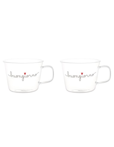 Simple Day - Set 2 Tazze in Vetro 480ml Buongiorno Cuore Rosso