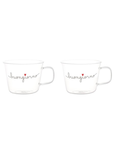 Simple Day - Set 2 Tazze in Vetro 480ml Buongiorno Cuore Rosso