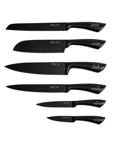 Simple Day - Set 6 Coltelli Cucina Funzioni Nero