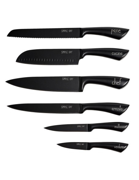 Simple Day - Set 6 Coltelli Cucina Funzioni Nero