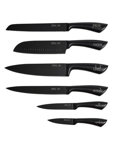 Simple Day - Set 6 Coltelli Cucina Funzioni Nero