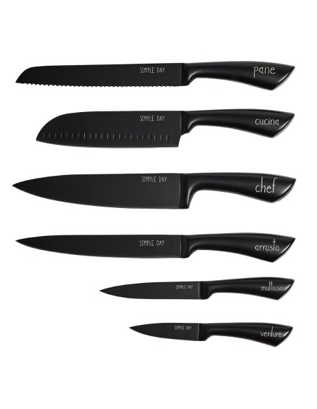 Simple Day - Set 6 Coltelli Cucina Funzioni Nero
