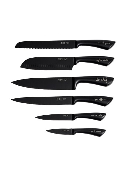 Simple Day - Set 6 Coltelli per La Cucina Nero