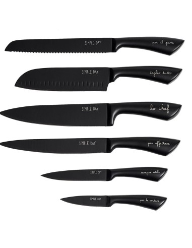 Simple Day - Set 6 Coltelli per La Cucina Nero