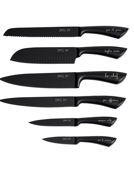Simple Day - Set 6 Coltelli per La Cucina Nero