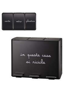 Simple Day - Pattumiera 3x15l in Questa Casa Si Ricicla Nera 61x37xh47