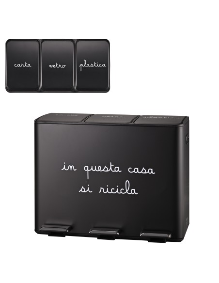 Simple Day - Pattumiera 3x15l in Questa Casa Si Ricicla Nera 61x37xh47