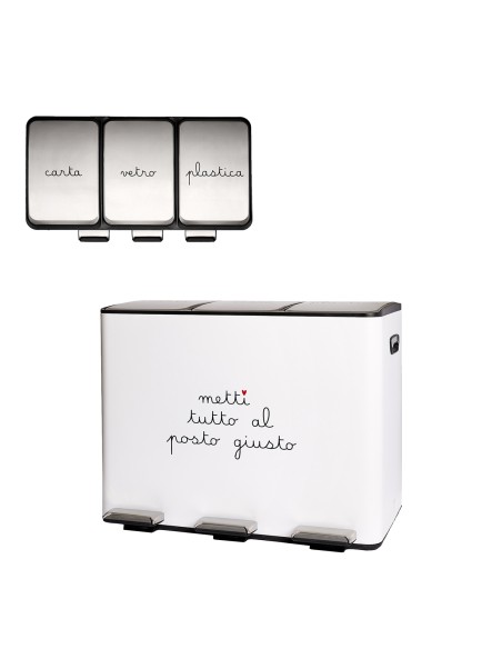 Simple Day - Pattumiera 3x15l Metti Tutto al Posto Bianca 61x37xh47