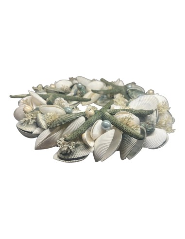 Corona conchiglie e stelle marine verde mare Ø 33,5 cm