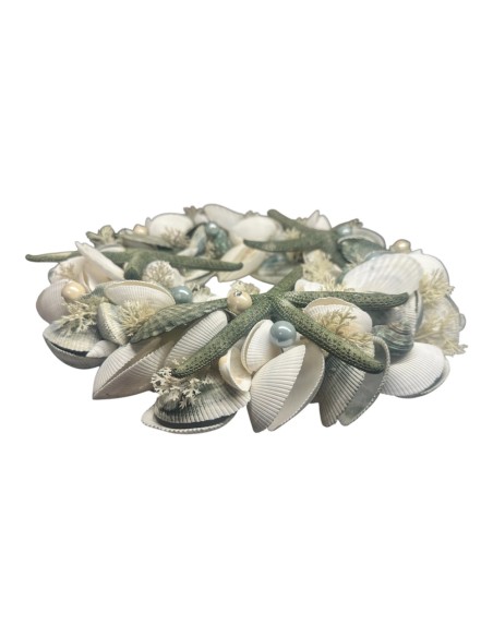 Corona conchiglie e stelle marine verde mare Ø 33,5 cm