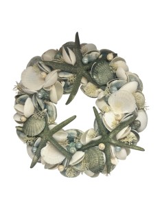Corona conchiglie e stelle marine verde mare Ø 33,5 cm