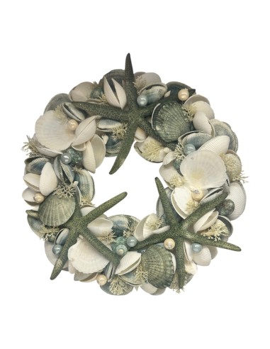 Corona conchiglie e stelle marine verde mare Ø 33,5 cm