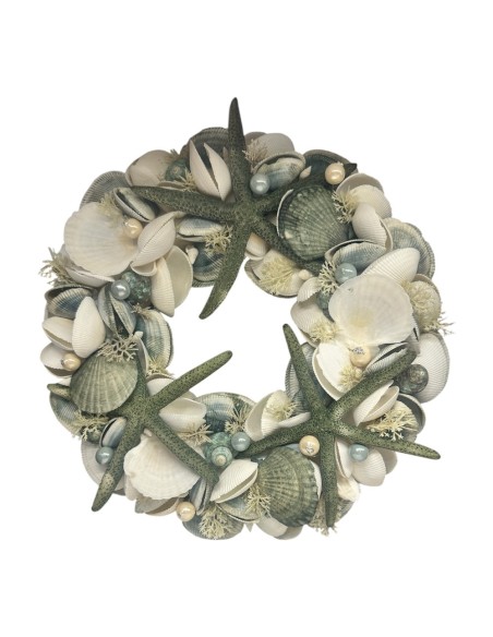 Corona conchiglie e stelle marine verde mare Ø 33,5 cm