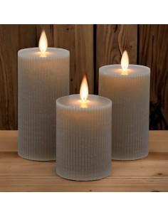 Set 3 Candela Cilindrica Cera tortora a Coste ø7,5cm H10/12,5/15cm 2