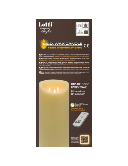Candela Avorio RT-R Moving Flame ø 15 x H 35 cm