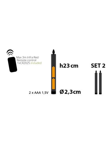 Set 2 candele verde Ø 2,3 - H 23cm con telecomando