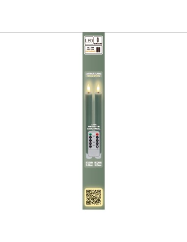 Set 2 candele verde Ø 2,3 - H 23cm con telecomando