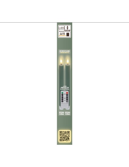 Set 2 candele verde Ø 2,3 - H 23cm con telecomando