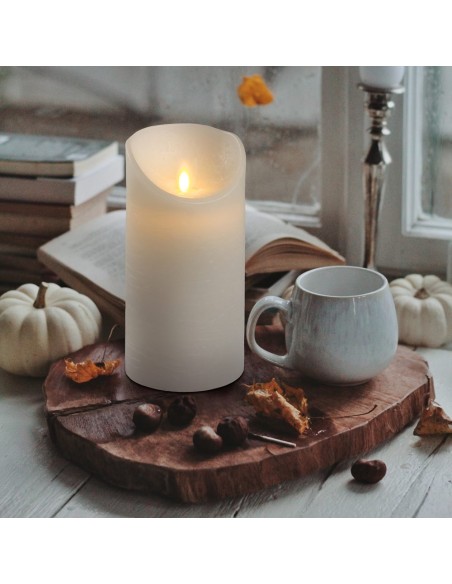 Candela Bianca Cera Rustic Moving Flame Ø7,5xH15cm