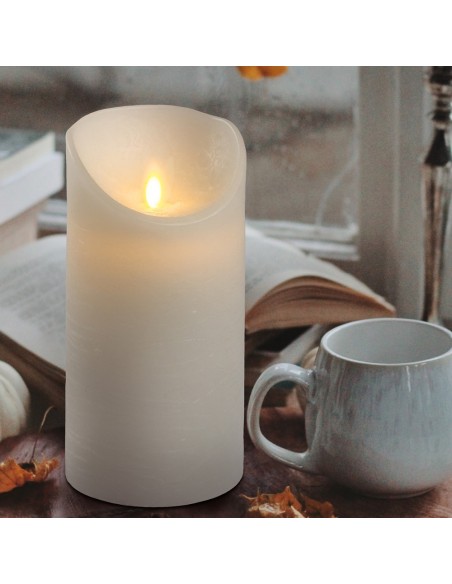 Candela Bianca Cera Rustic Moving Flame Ø7,5xH15cm