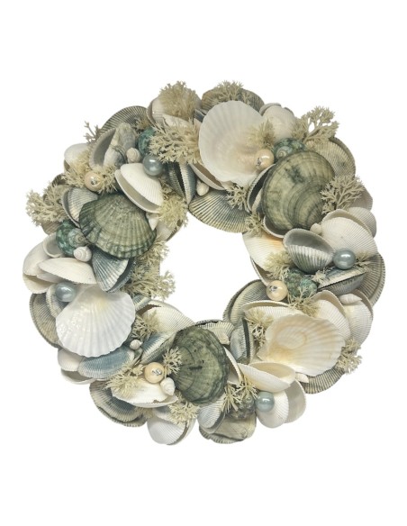 Corona conchiglie stelle marine verde mare Ø 28 cm