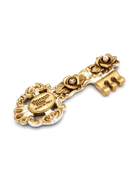 Valle d'Oro Patchi - Chiave piccola in ceramica con rosette sfumate oro, punti luce Swarovski, made in Italy