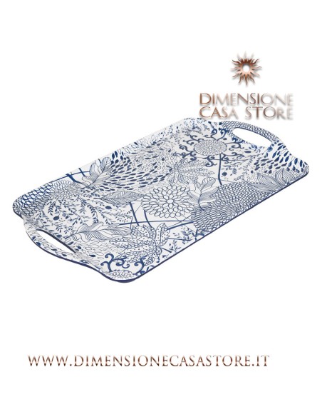 Rose e Tulipani·vassoio Rettangolare Blue con Manici 100% Melammina Cm 49x29,5