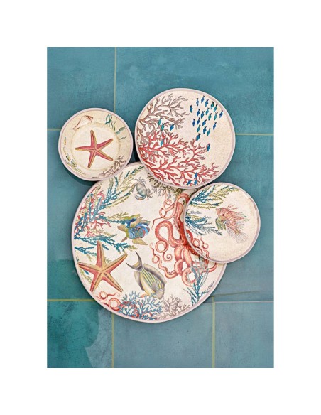 Rose e Tulipani· Sea Life Set 2 Piatti Frutta ·ø 21 Cm·in Gift Box - melamina