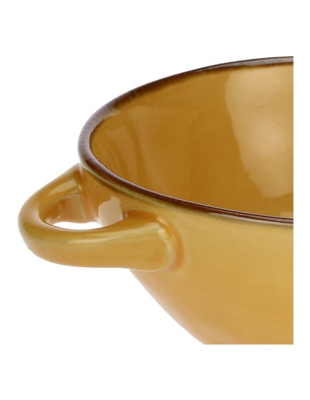 Rose e Tulipani·concerto Ocra ciotola zuppa con Manici·600 Cc·stoneware
