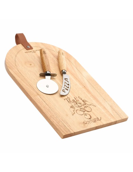 Rose e Tulipani·aumm Tagliere Pizza con Accessori·40x25x1,5 Cm·legno Gift Box